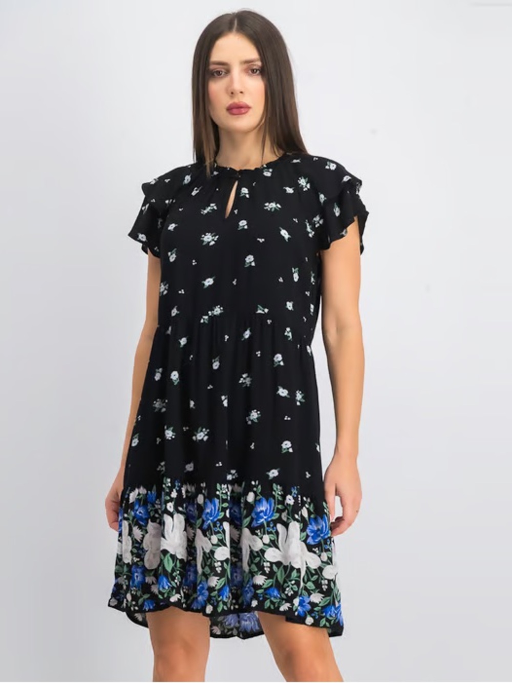 NWT Old Navy Split-Neck Mini Swing Dress Size M Black